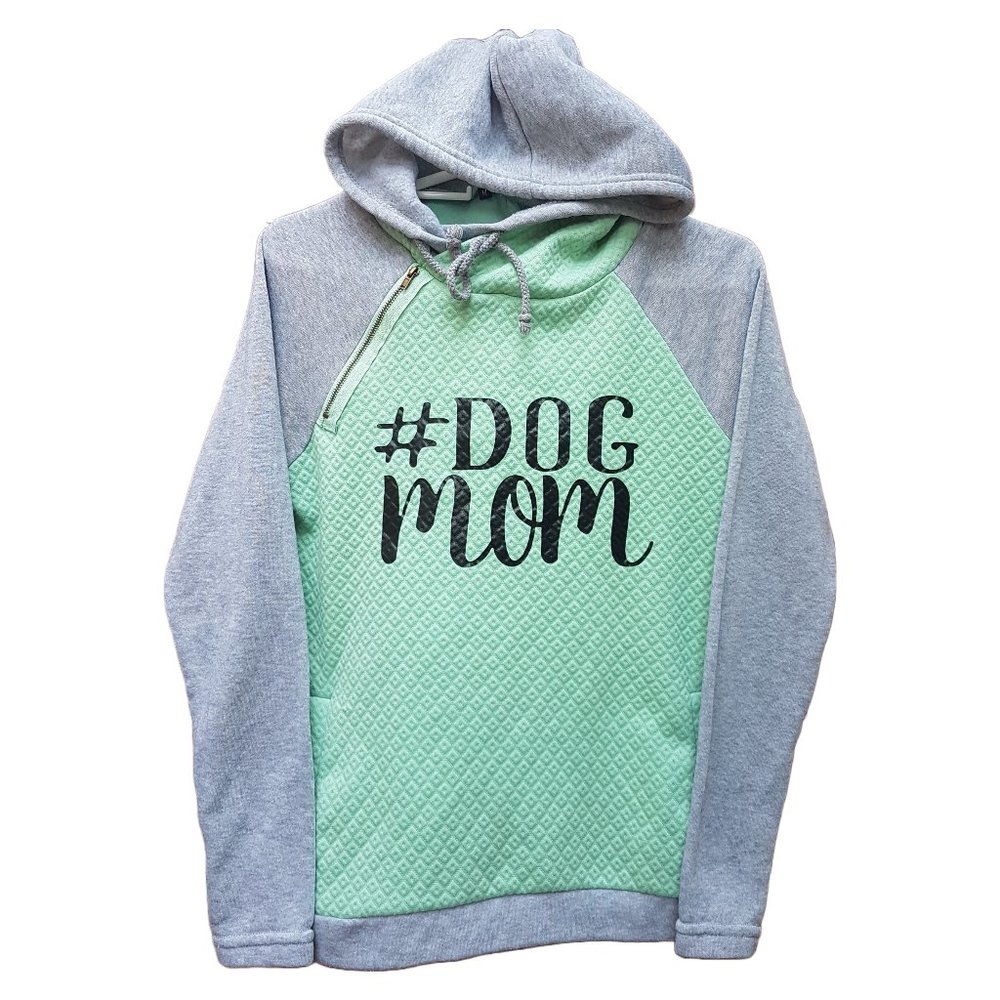 NWOT Graphic Hoodie Dog Mom Medium US M Animal Pets Dogs Gray Grey Mint Green
